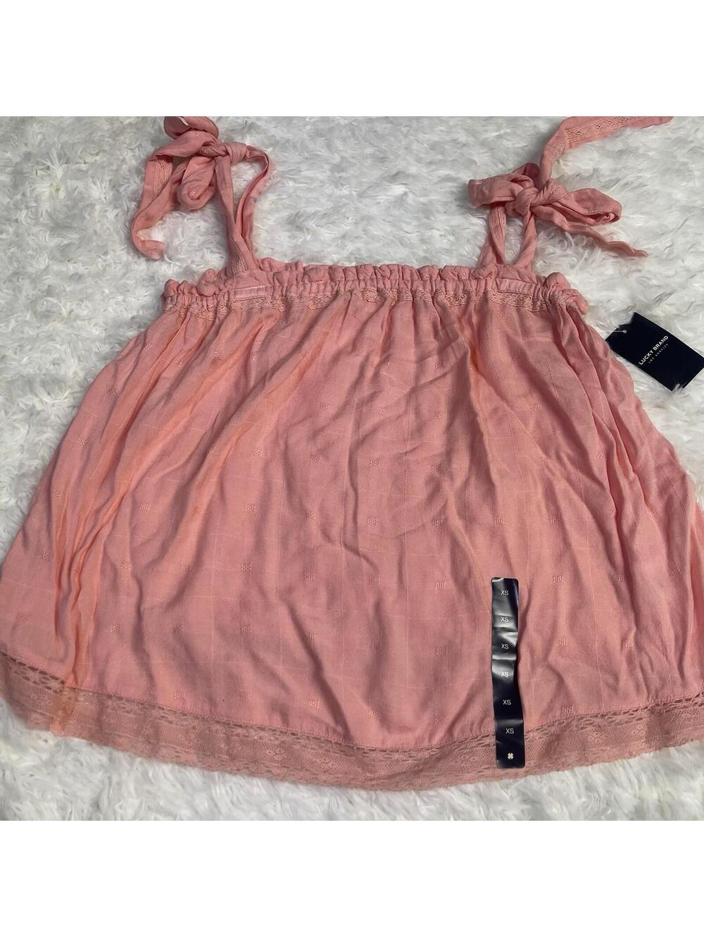 Lucky Brand Women's Pink Square Neck Tie Strap Sleeveless Camisole